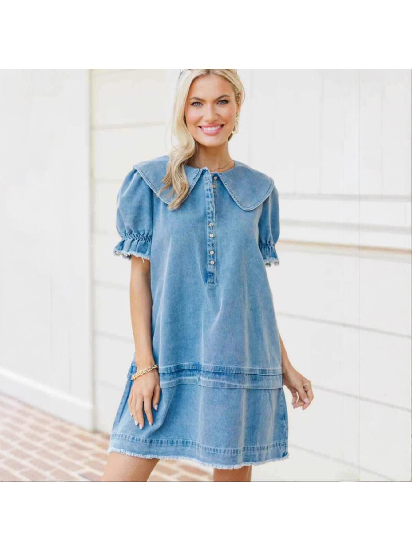 blue jean distressed dress Button Down Denim Distressed Washed out Dress