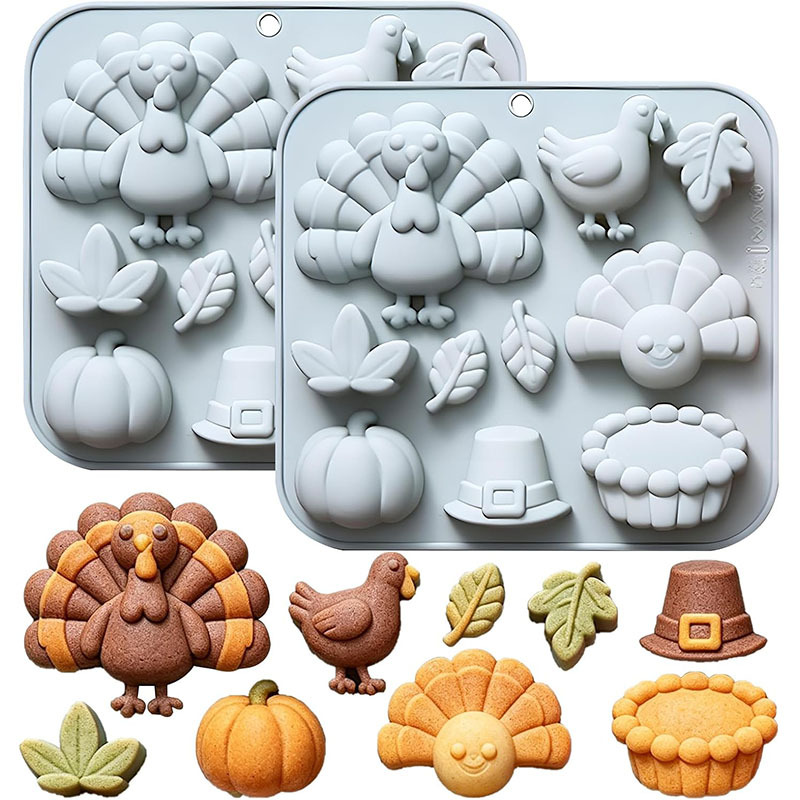 TEMU 2pcs Fall Thanksgiving Silicone Molds For Cake Decoration, Chocolate, Resin | 10-cavity Autumn Theme Molds With Autumn Pumpkin Turkey For Candy,