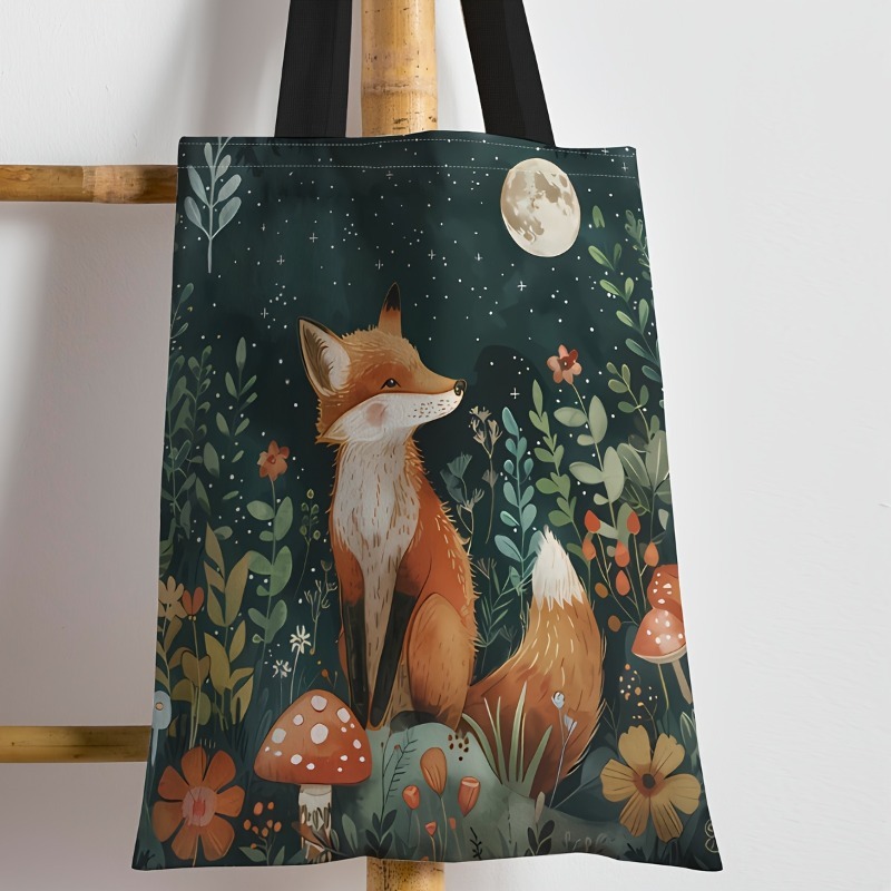 TEMU 1pc Cartoon Fox Tote Bag - Spacious And Comfortable Shoulder Bag, Large Capacity, Perfect For Daily Shopping, Travel, And , Multifunctional