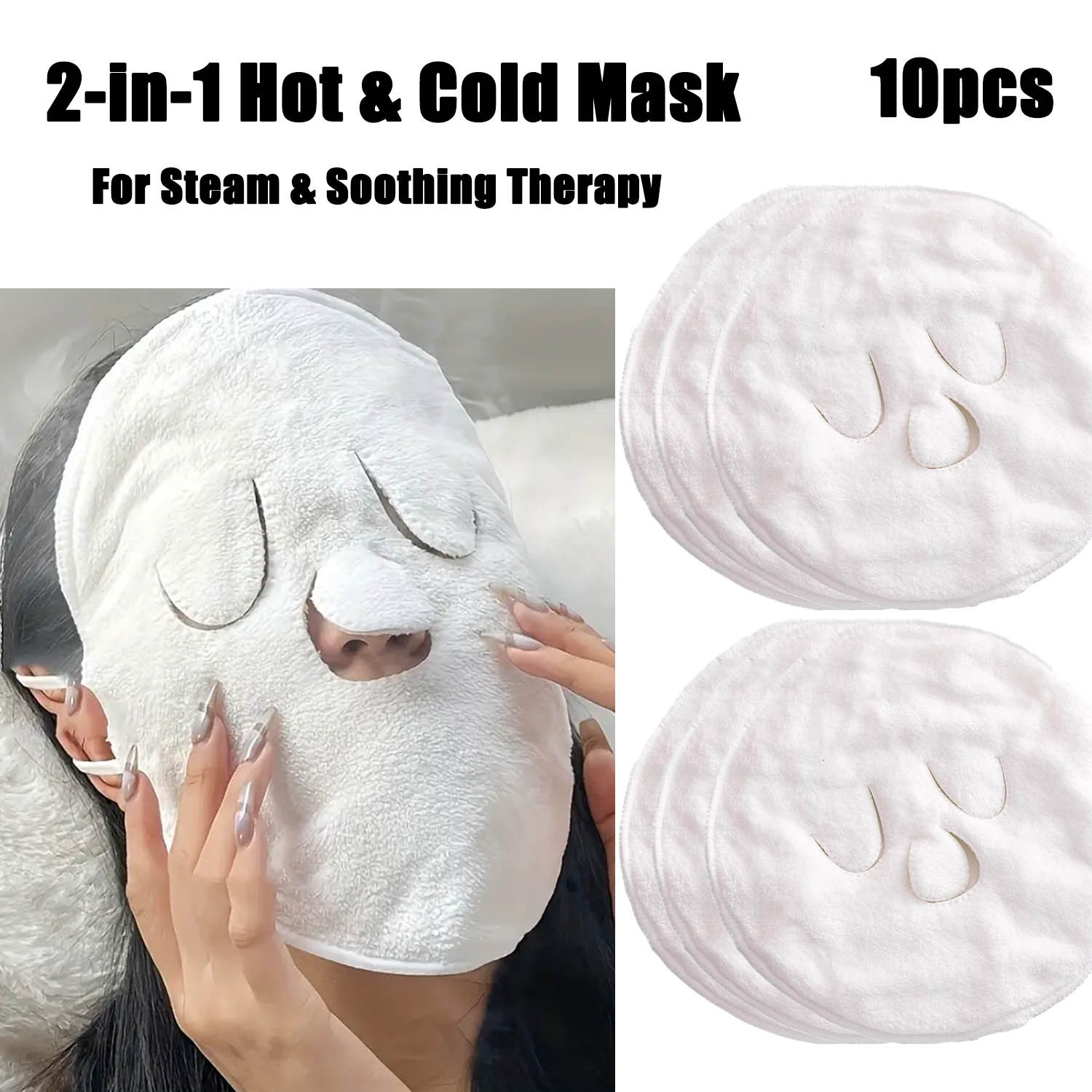 TEMU 10pcs Reusable Hot Cold Facial Towel Mask | Thick Face Towel With Eye Holes, , No Electricity Needed, Moisturizing Deep Cleansing For .