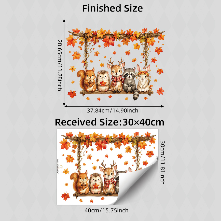 TEMU 1pc Cute Forest Animals Swing Fall Static Cling Window Sticker, Glass Sticker, Double-sided Reusable Decal, Vivid Autumn Scene, Thanksgiving