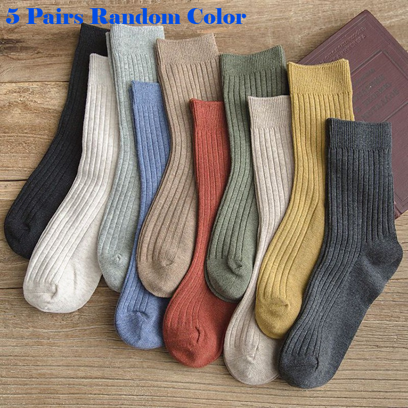 TEMU 5 Pairs, Short Socks For Spring, Summer And Autumn, Vertical Striped Retro Color Women's Mid-tube Special Socks, Breathable, Sweet And Cute