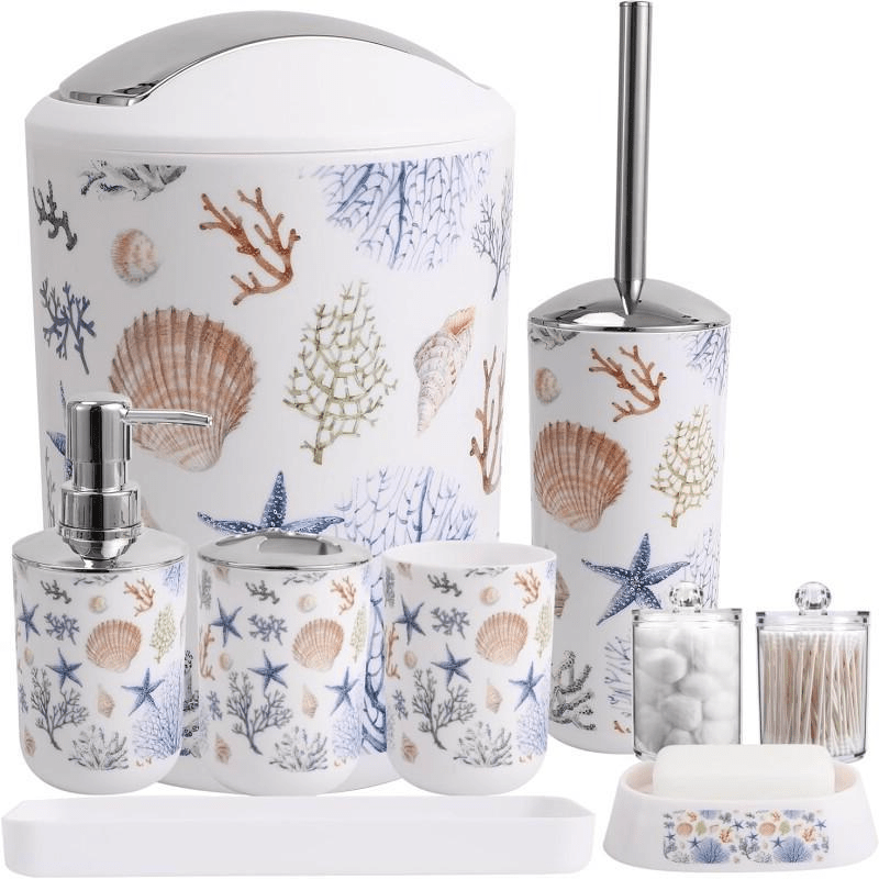 Image of Bathroom Additions Set, Sea Bathroom Sets With Trash Can Bathroom Accessory Set Ocean Bathroom Additions Set