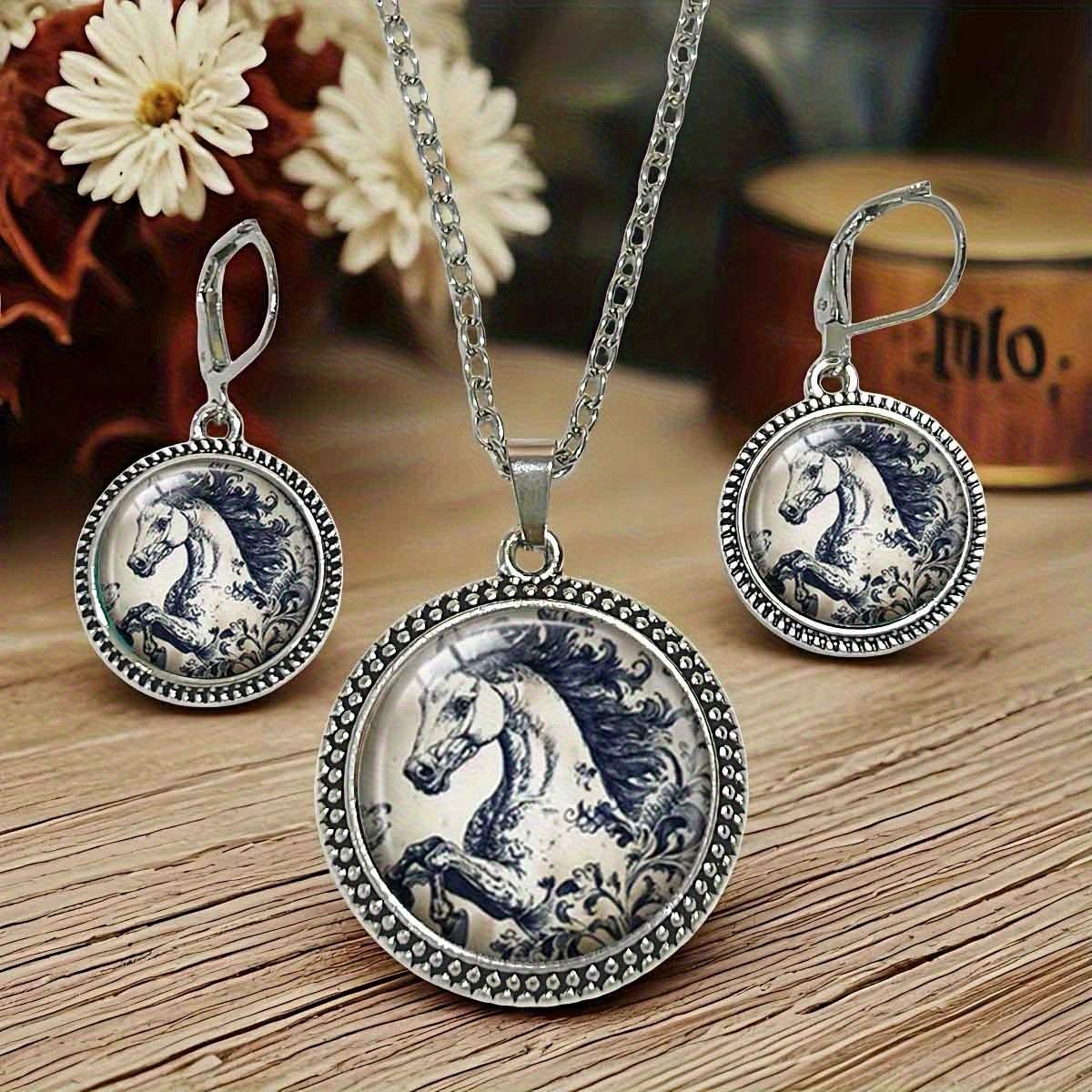 TEMU 3pcs Set Exquisite And Porcelain Horse Jewelry Set, An Ideal Gift For Her