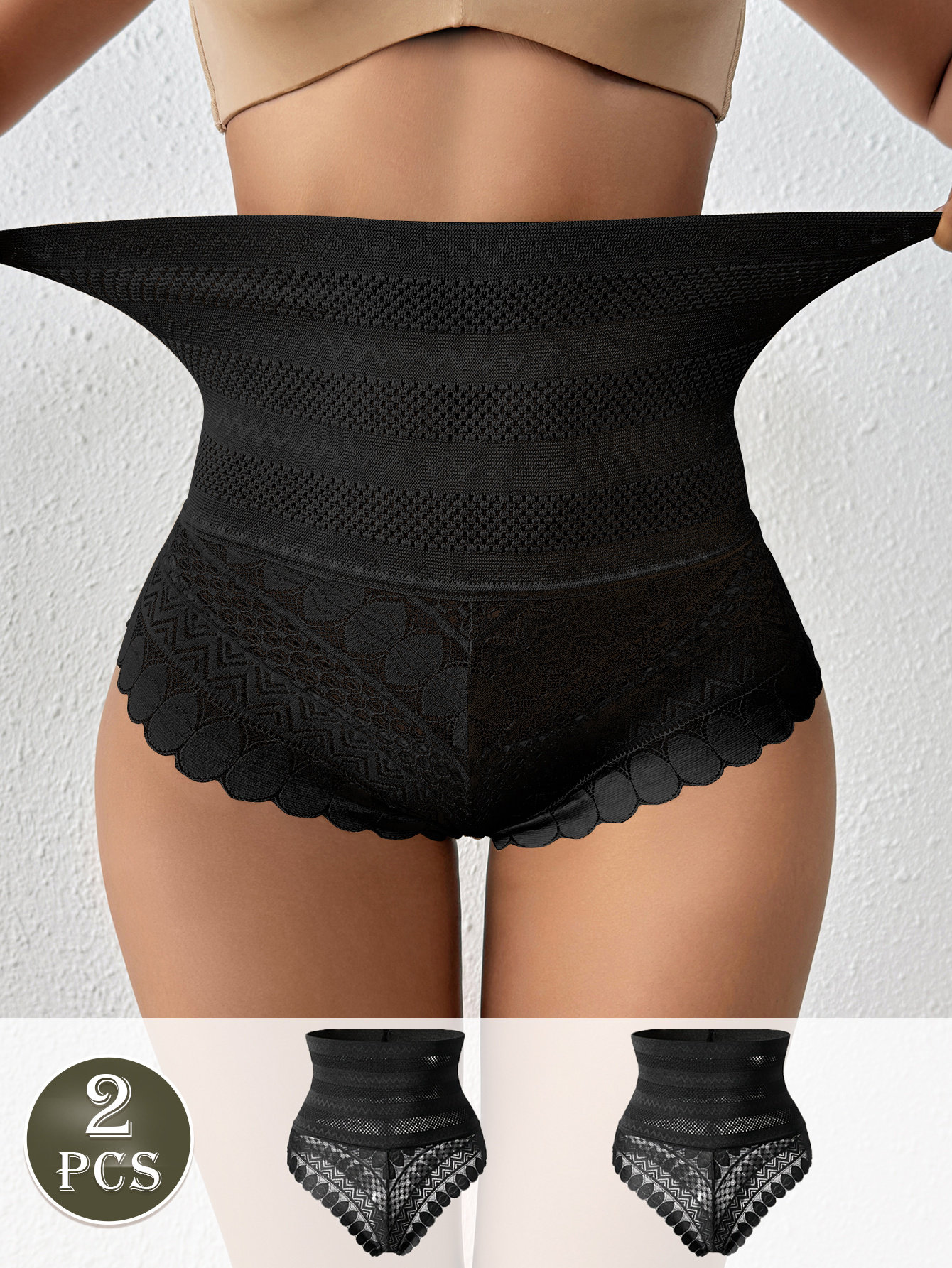 Set of 2 [Lace Shapewear] Comfortable High-Waisted Lace Shapewear Briefs | Women'S Tummy Shaping & Butt Enhancement, Underwear for Postpartum
