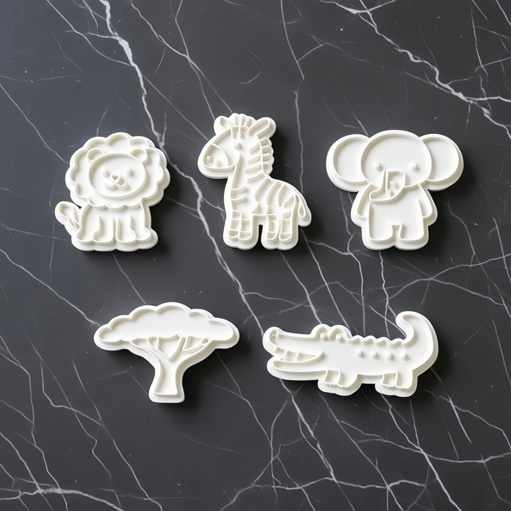 TEMU 5 piezas de molde de arcilla modelable de plástico duradero con temática de pradera, diseño de , elefante, y árbol, adecuado para arcilla