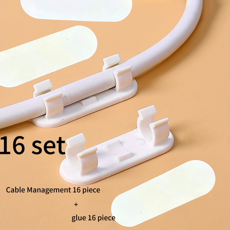 TEMU Lot de 16 pinces de câble réglables - Organisateurs de fils adhésifs pour câbles TV, PC et Ethernet - Gestion des câbles sous bureau et murale,
