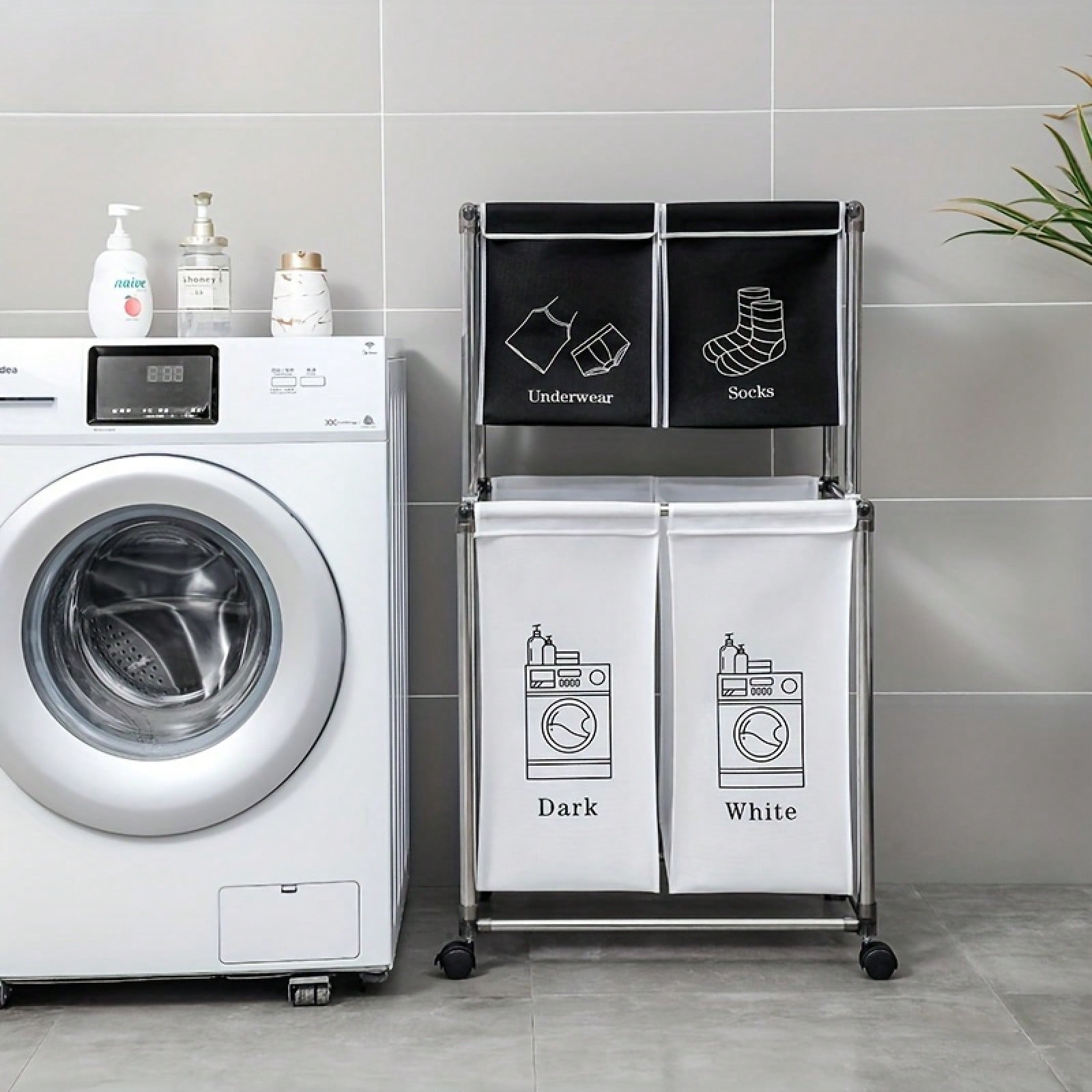 2-compartment Laundry Hamper, 2-tier Sorter With Handles, Sturdy Metal Frame & Breathable Mesh, Foldable Space- For Home/apartment, Laundry Hampers