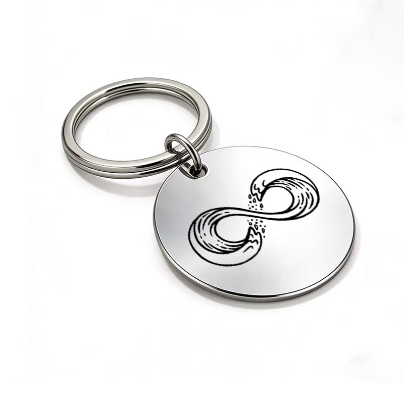 TEMU 1pc Metal Laser Engraved Keychain, Infinite Wave Keyring, ' Hanging Ornament, Backpack Accessory, Eternal Natural Keepsake Gift