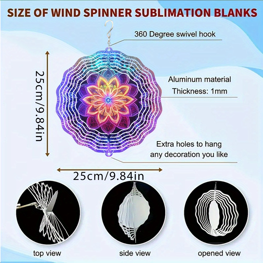 E-shop Retro Mandala Lotus Muster Metall 3D Drehbarer Windspiel mit 360° Unendlichem Drehhaken Outdoor Garten- und Hofdekoration Vielseitige