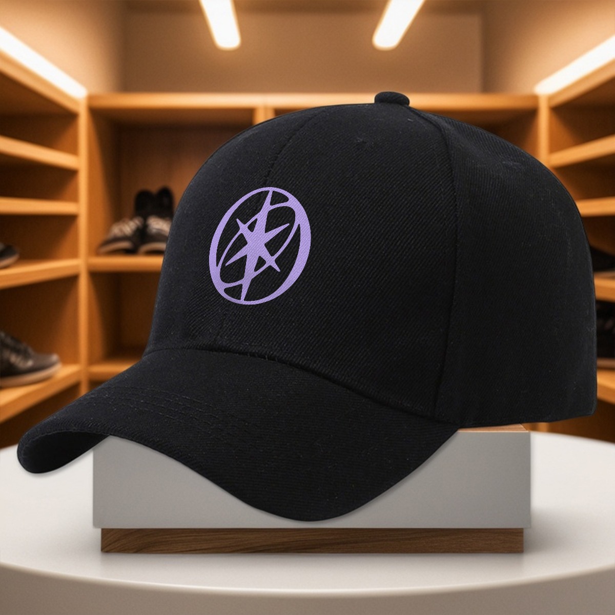 TEMU 1pc Pastel Purple Star Compass Circle Print Baseball Cap, Adjustable Casual Hat, Minimalist Outdoor Sports Headwear