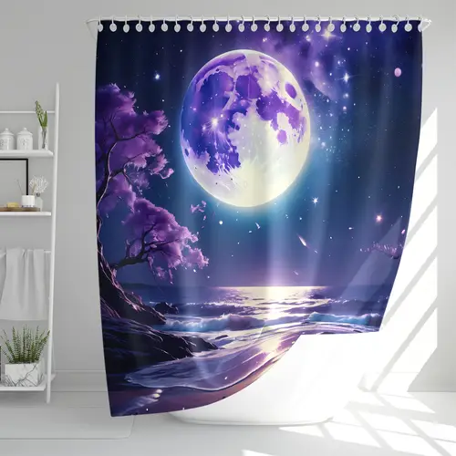 1pc mystical shower curtain with hooks starry sky waves and magical night design 72x72 inch polyester fabric bathtub or bathroom decor