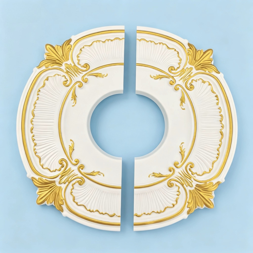 TEMU Médallion de plafond/bloc décoratif de base de luminaire peint à , conçu en moitiés, avec des détails peints et dorés, utilisé base décorative