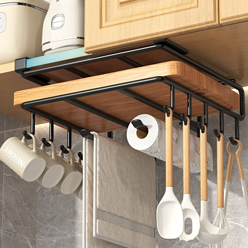 

Stainless Steel Under Cabinet Organizer - Multifunctional Kitchen Storage Rack With Chopping Board Holder, Mug Hooks, Paper Towel & Utensil Holders