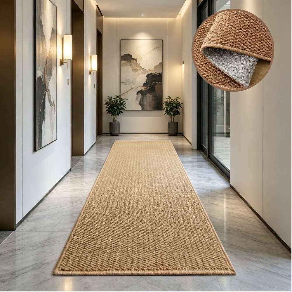 TEMU 1pc, Woven Rug, Solid Color Long Strip Rug, Sisal-like Long Strip Rug, Nordic Style Washable Sisal Doormat, Rv Indoor Mat, Tent Mat, Hallway