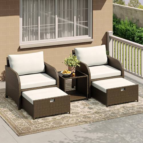 5pcs wicker patio furniture set with cushions suitable for backyard deck porch outdoor sofa table cushioned chairs ottomans wicker frame foam cushioning modular conversation seating for or poolside