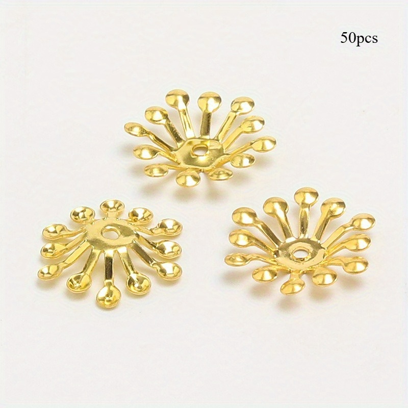 TEMU 50 pièces de perles fleuries dorées et argentées 0,59 pouce - Design complexe en pétales de fer, métallique , accessoires de base pour DIY et