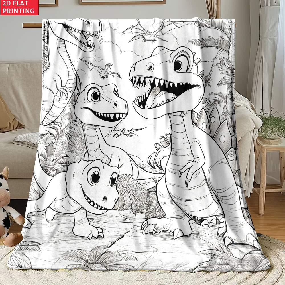 TEMU 2d Flat 1pc Dinosaur Jungle Outdoor Portable Blanket-lightweight Home Furnishings Bedding Blanket Suitable For Travel Camping Living Rooms