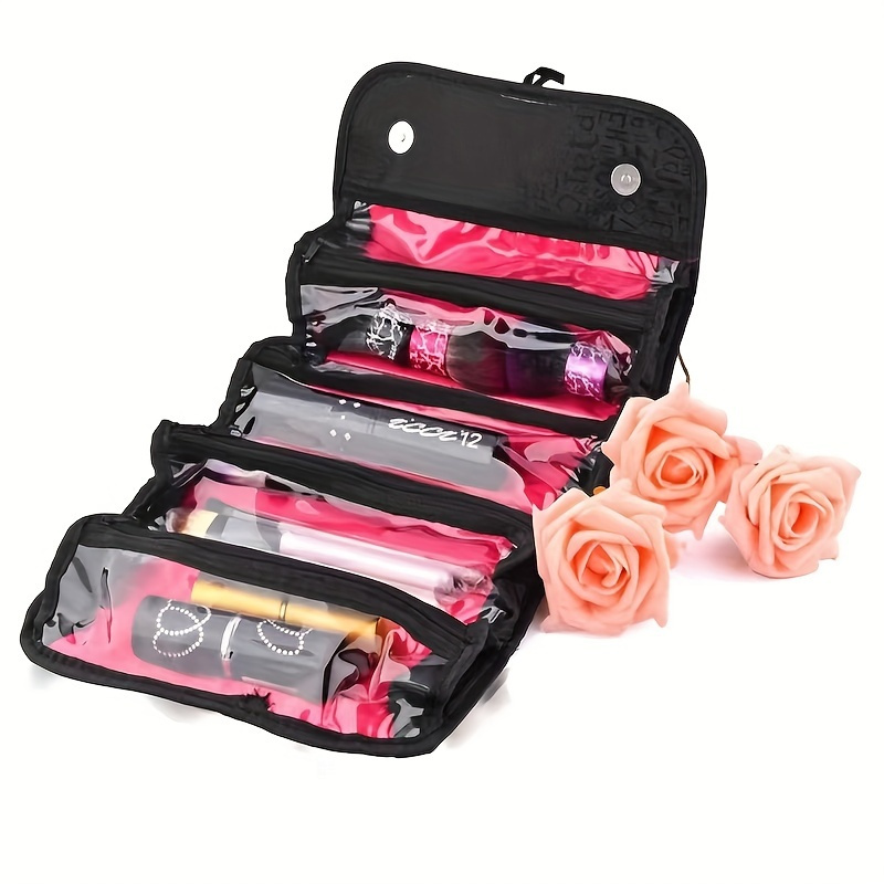 TEMU 4-in-1 Travel Cosmetic Storage Bag - Large Capacity With Wet And Dry Design, Multiple Zipper Pockets And Mesh Pouches, Makeup Case, Suitable For