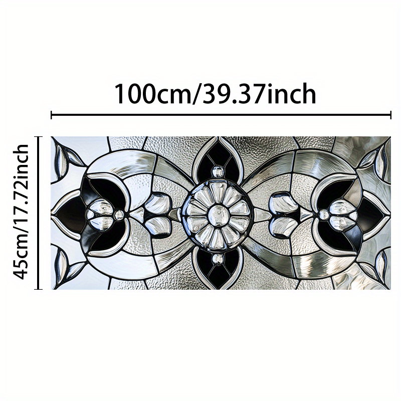 TEMU 1pc Elegant Black & White Floral Geometric Stained Glass Window Film - 9mil Pvc, Static Cling, Living Room, Bedroom, Kitchen, Bathroom, Balcony,