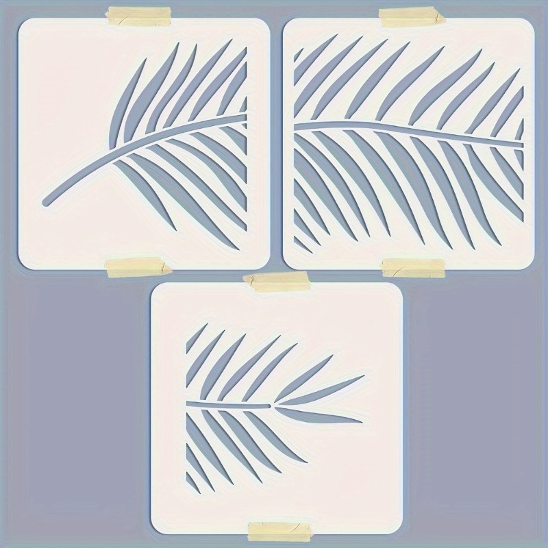 TEMU 3-delige Palmblad Schilderij Sjabloon Set, 8 Inch -- Tropische Planten Patronen, voor Huisdecoratie, Muurkunst, Meubels en Canvas Knutselen