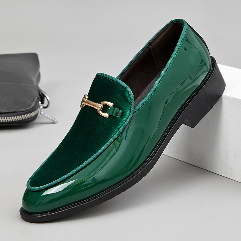 slim fit dress slacks Men's Sage Velvet Material Fashion Loafer Shoes with Gold Buckle LF-91   DESIGN MENSWEAR