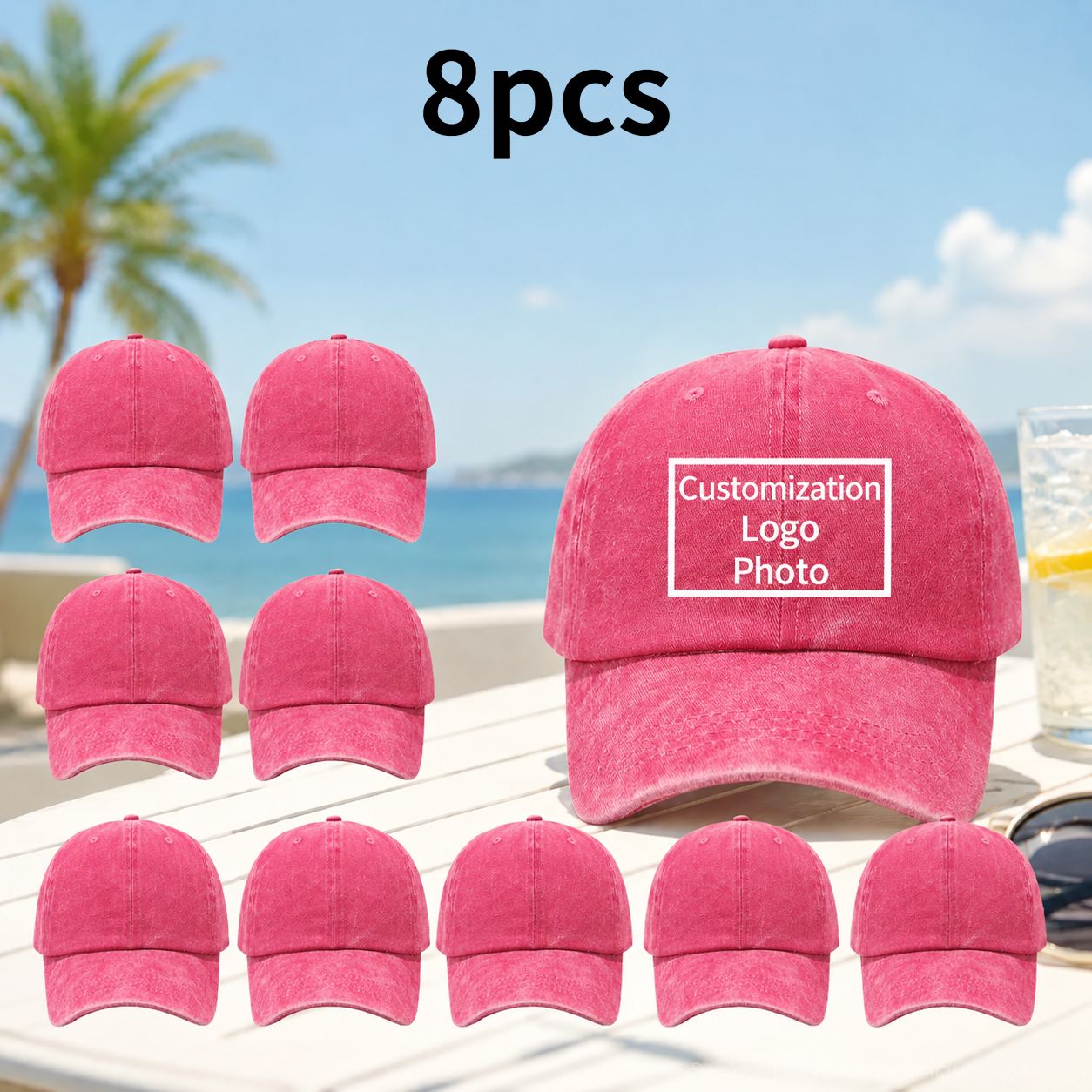 8pcs Vintage Distressed Style Custom Baseball Caps, Unisex