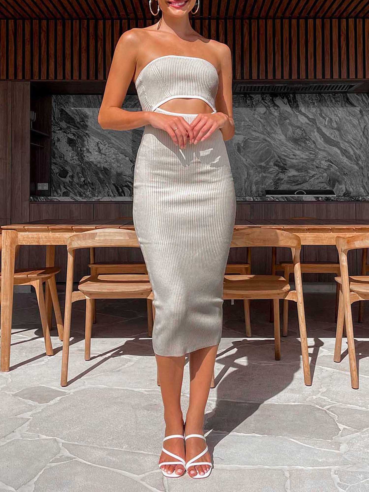 women tube dress, strapless backless hollowed striped long dress clubwear |  High-quality & Affordable | Temu