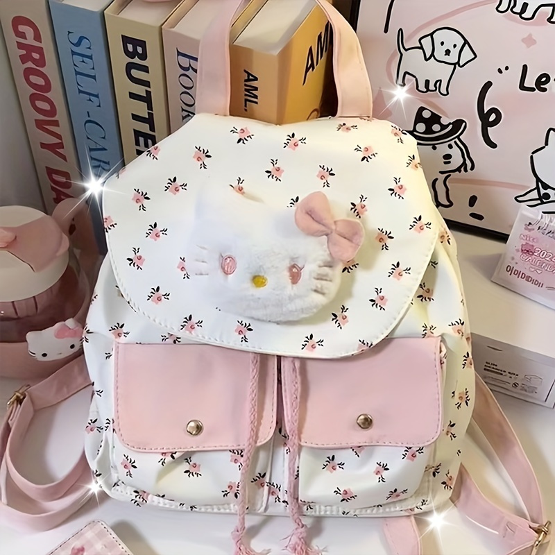 E-shop Sanrio Rosa Blumenrucksack, Hergestellt aus strapazierfähigem Nylon, mit großem Fassungsvermögen, mehreren Fächern Reißverschluss. Dieser