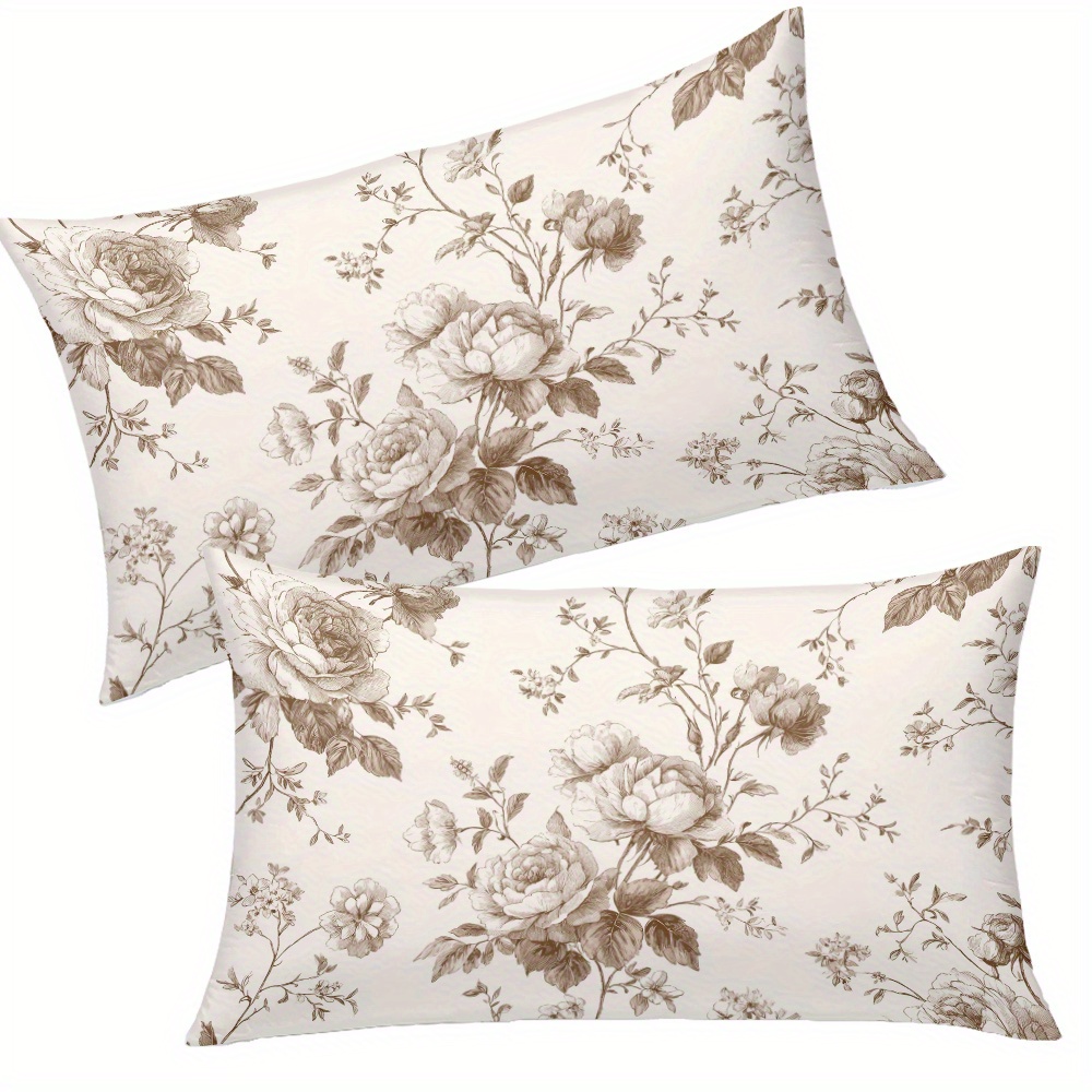 TEMU 2pcs Soft And Elegant Throw Pillow Cover 12x20 Pattern Of Vintage Floral Designs In Beige And Brown Versatile Design Perfect For Living Room S
