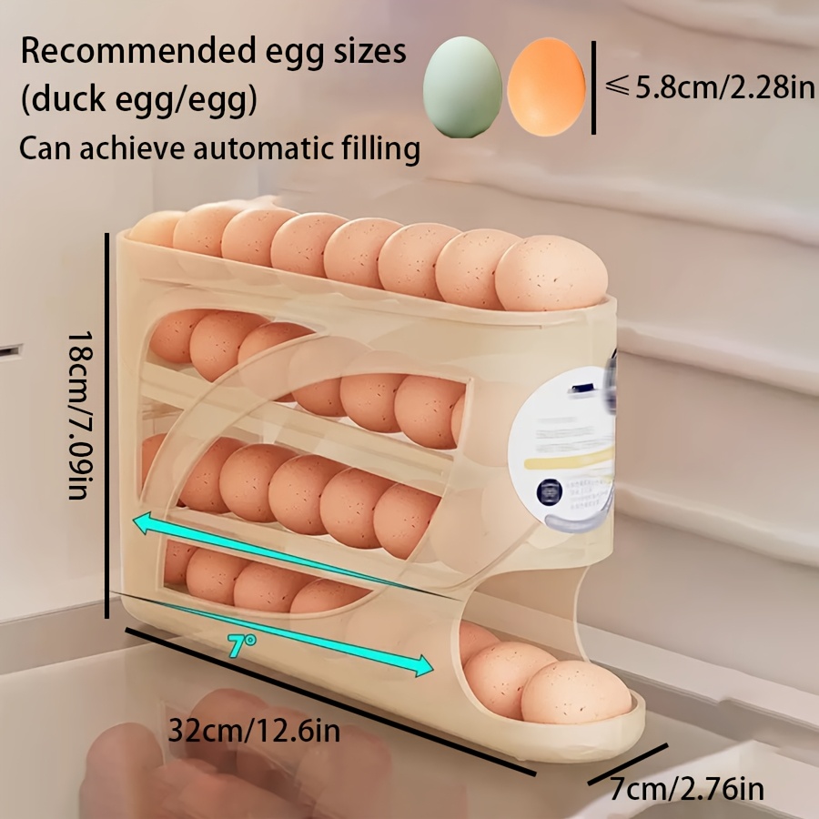 4-Tier Rolling Egg Holder - Space-Saving Side Door Design, Holds 30 Eggs, Smooth Glossy Finish, Convenient Handle | Suitable for Kitchen and Fridge Storage | Modern Kitchen Accessory | Durable Plastic Material 15 4-Tier Rolling Egg Holder - Space-Saving Side Door Design, Holds 30 Eggs, Smooth Glossy Finish, Convenient Handle | Suitable for Kitchen and Fridge Storage | Modern Kitchen Accessory | Durable Plastic Material