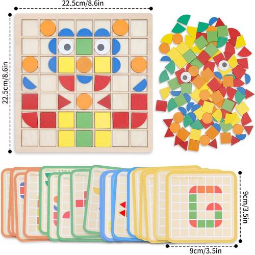 wooden mosaic puzzle geometric shapes pattern blocks educational color matching board game fine motor skills and thinking development toy perfect birthday christmas gift for boys and girls
