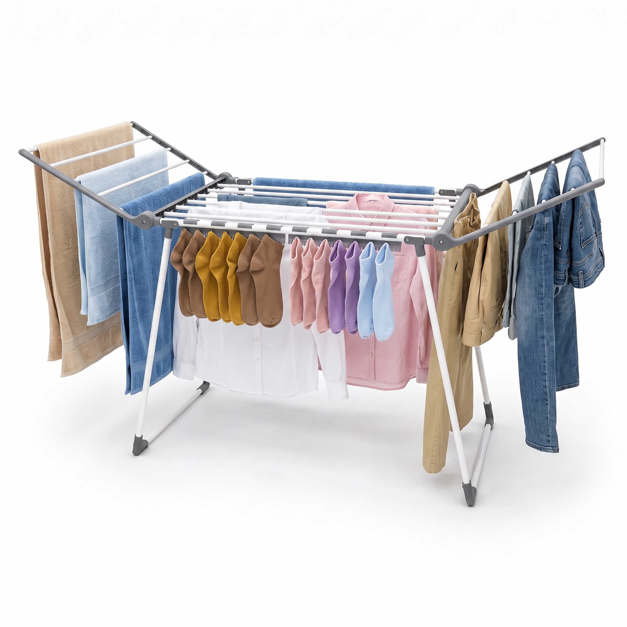TEMU Foldable Clothes Drying Rack With 2 Sock Holders, 18m Winged Laundry Airer With 90cm Raised Side Wings, Stable Non-slip Parallel Legs,