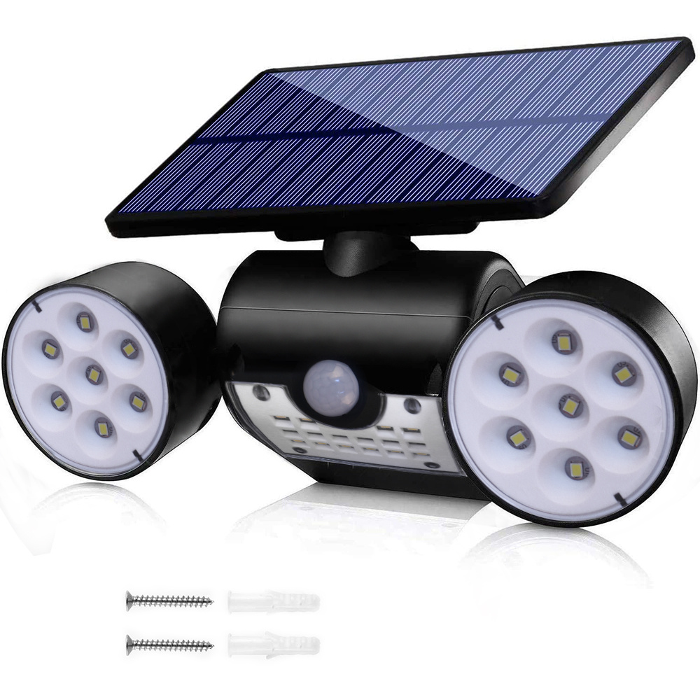 TEMU Solar Outdoor Lights 30 Led Security Lights With Remote Control, 2 Heads Motion Sensor Lights,, 270° Wide Angle Flood Wall Lights With 3