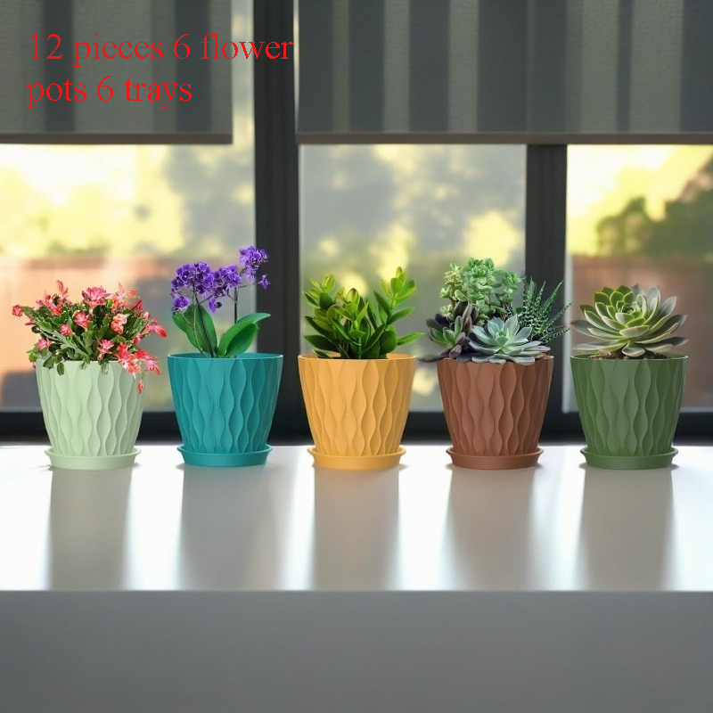TEMU 6pcs Set: 6 Planters + 6 Saucers, Indoor Flower Pots With Drainage Holes And Trays For Orchids, Violets, Succulents, Herbs, And Other Plants, 6