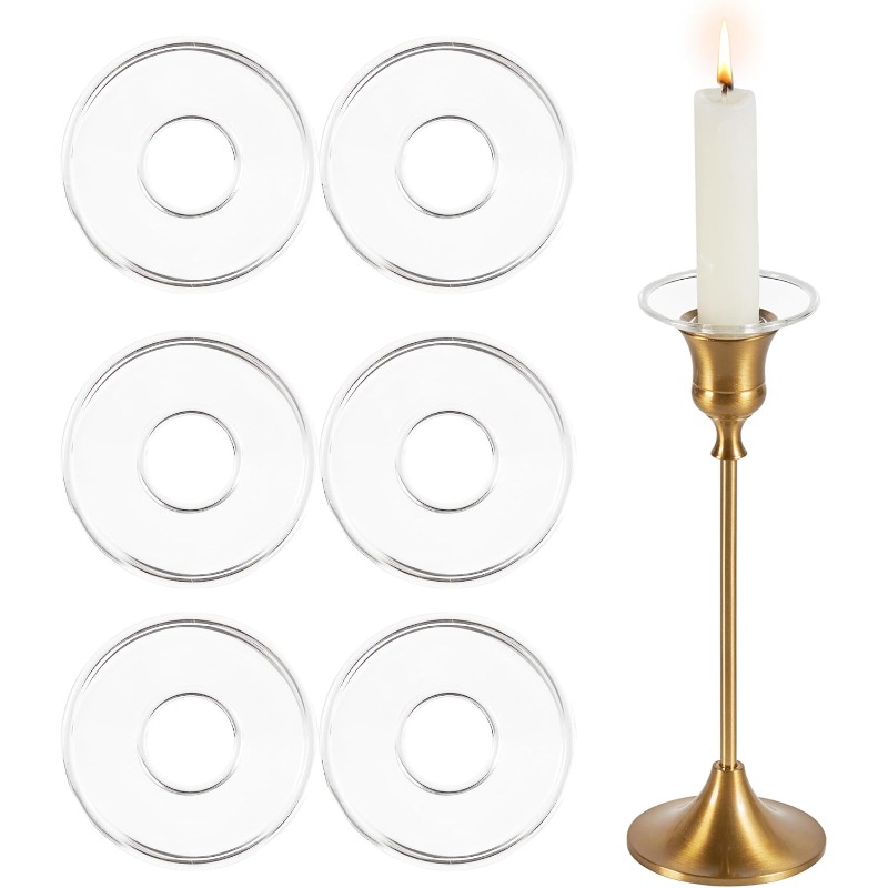 Set Of 6 Clear Round Glass Bobeches Designed To Catch Wax From Taper Candlestick Holders (clear, Candles Not Included)