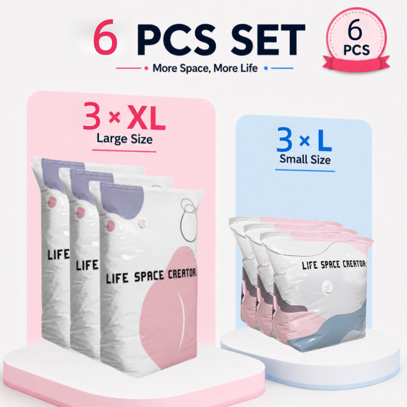6pcs Heavy-duty Vacuum Compression Bags, With , Reusable, Suitable For Clothing, Blankets, Travel, And Emergency Storage.