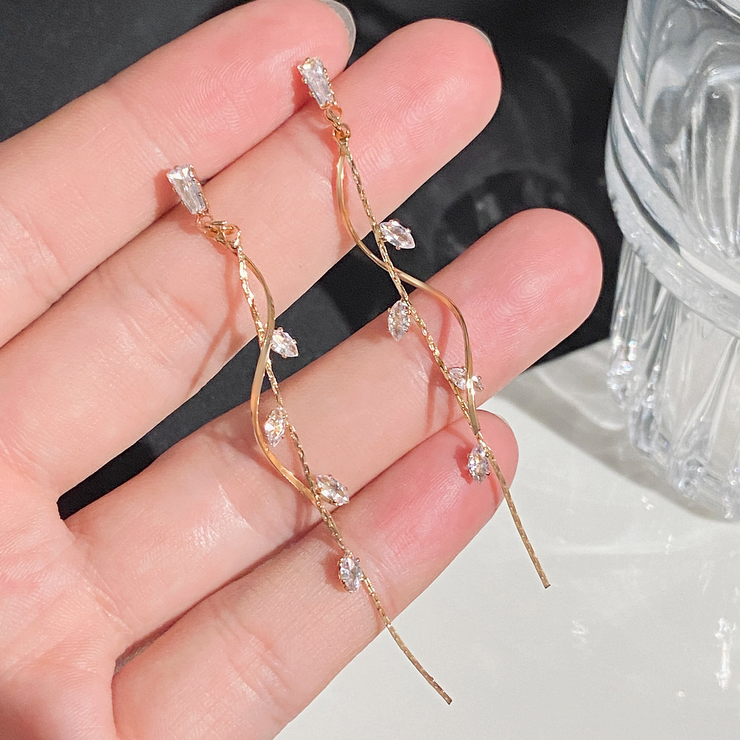 Exquisite Tassel Earrings with Synthetic Zirconia, Elegant Design