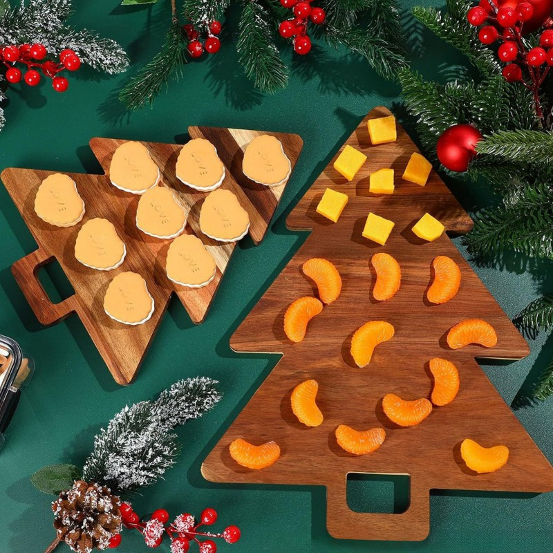 

14"l X 11"w Christmas Tree Shaped Wood Cutting Board For Kitchen, Christmas Tree Wooden Serving Tray With Handle, Christmas Decoration Charcuterie Tree Boards