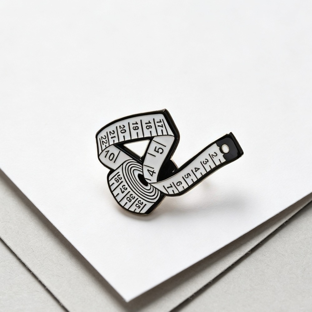 TEMU Broche en émail de mètre ruban, accessoire en de sur le thème de la couture et de la , ornement décoratif au design de règle incurvée vintage