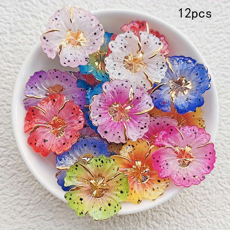 E-shop Nettes 3D Glänzendes Farbset, 12 Stück Acryl-Blumen mit Flachem Rücken und Einzelnem Loch Anhänger, Geeignet für DIY Schmuckherstellung
