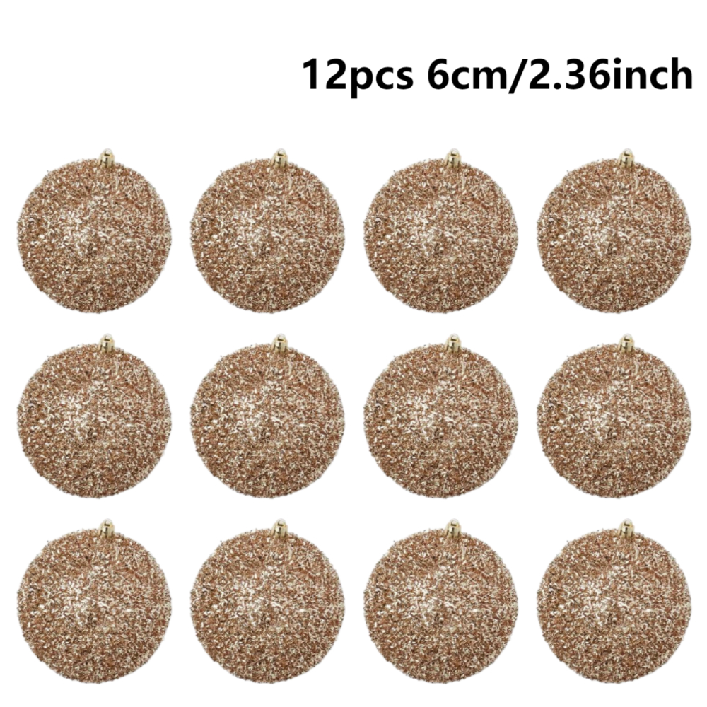 TEMU Lot de 12 pièces, ornements de Noël décoratifs à suspendre de boule à neige déchiquetée à paillettes champagne de 2,36 pouces/6 cm, boules de