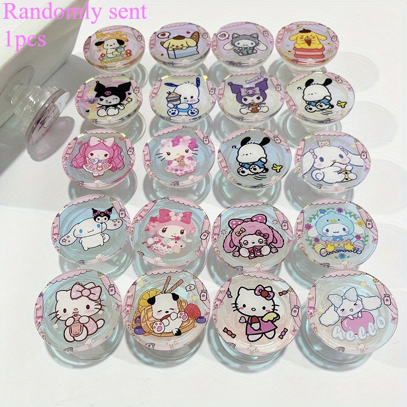 Official Hello Kitty Cartoon Stand, Retractable Lazy Phone Stand, Cute Kuromi Cartoon Round Stand, Universal For Mobile Phones And Tablets