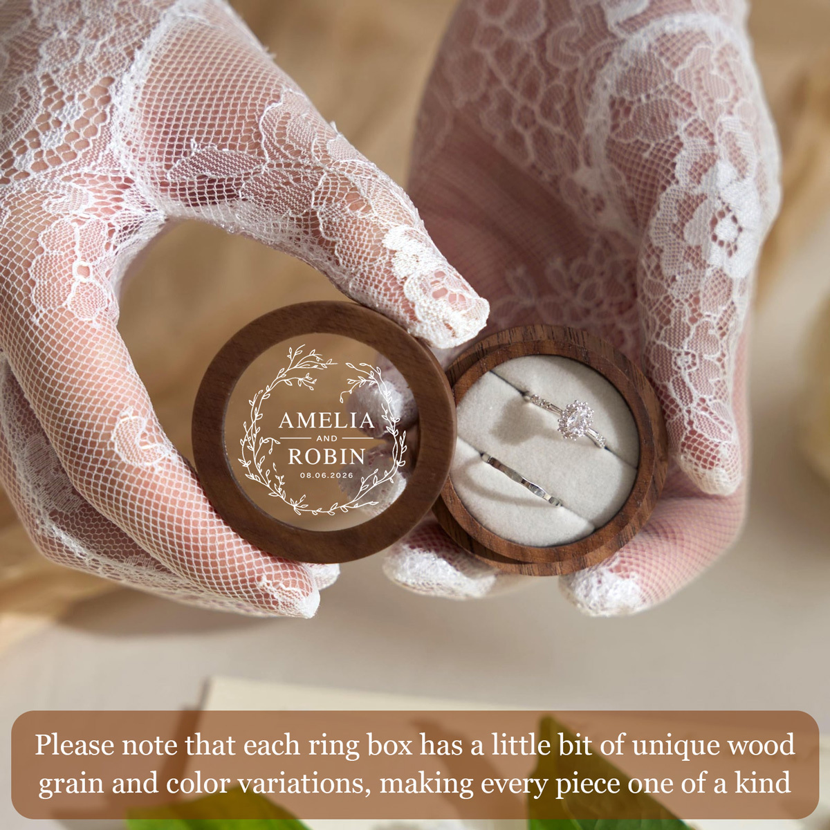 TEMU Customized Engraved Wooden Ring Box, Personalized Name Wedding Ring Holder, Retro Style Jewelry Box, Ideal Gift For Valentine's Day, Proposal,