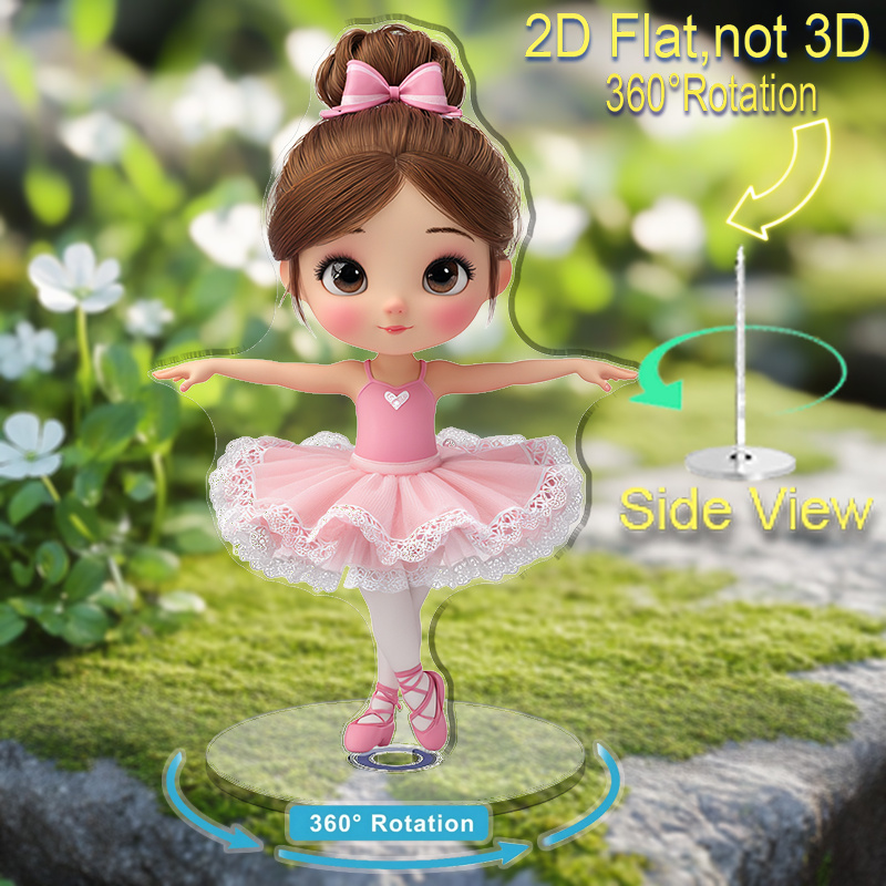 TEMU 2d Flat, 1pc Rotating Ballerina Figurine With 360° Spinning Base - Pink Acrylic Ballet Dancer Suitable For Indoor/outdoor Decoration, No