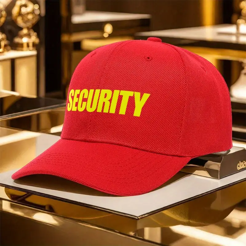 1 парче полиестерска бејзбол капа со смел принт security и светлосни рефлектирачки ленти - 10 бои на , мека удобна за перење во машина, унисекс безбедносна шапка за мажи и жени детали 2