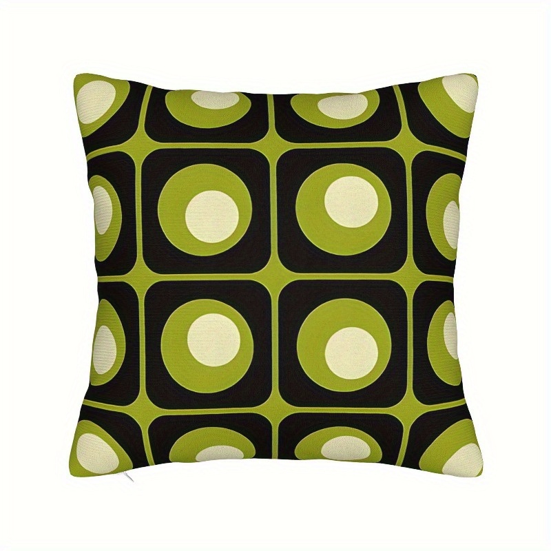 TEMU 1pc 70s Retro Geometric Throw Pillow Cover - Double-sided Print, Green Mid Century , Machine Washable Zipper Closure Sofa Cushion Cover, Living