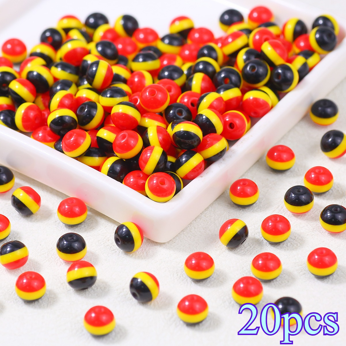 TEMU Iwulabr 7x8mm Round Acrylic Beads - Red/black/yellow Multicolor Suitable For Making,, Phone Case Charms, 3-layer Striped Bead Capsules For