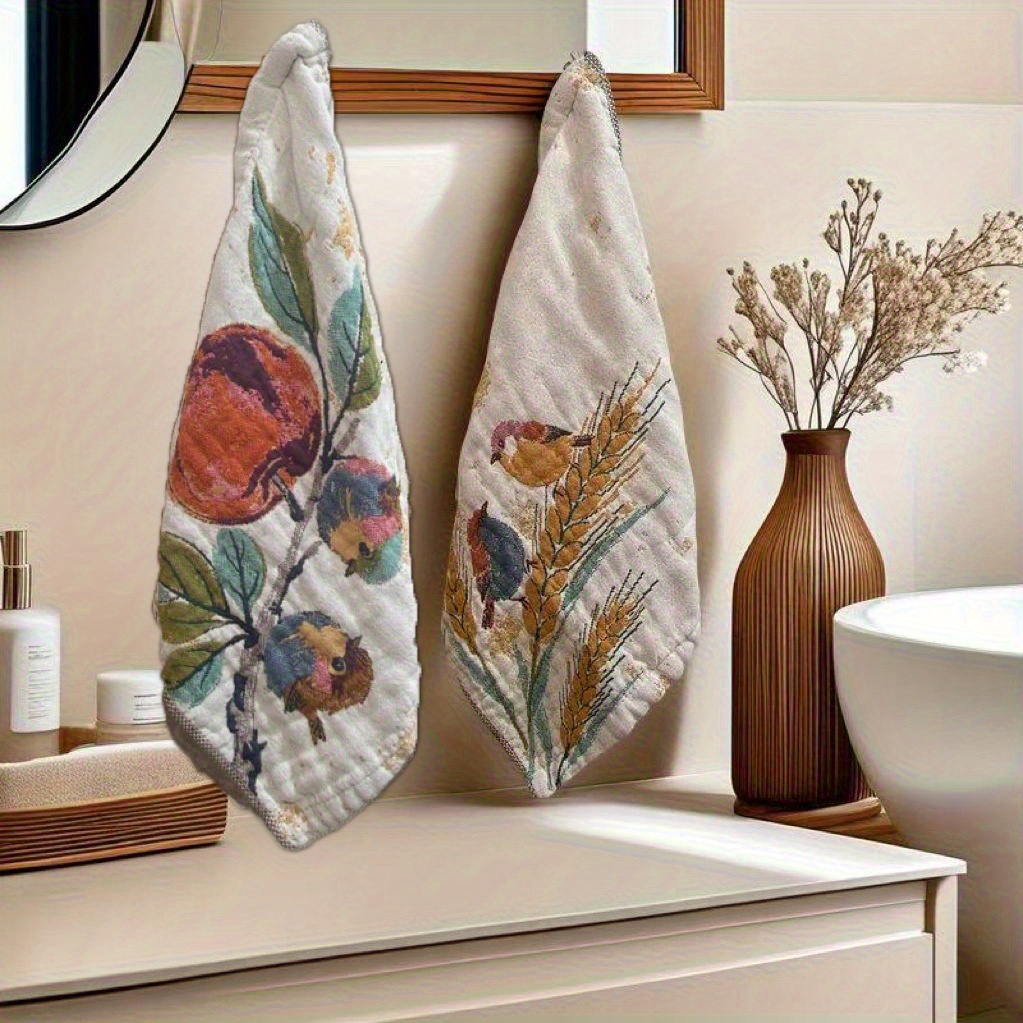 TEMU 1/2pcs Super Soft Bird Retro Square Scarf, Comfortable Multifunctional Pattern Hand Towel, Cute Towel Sweat Towel Foot Towel Bathroom Towel,