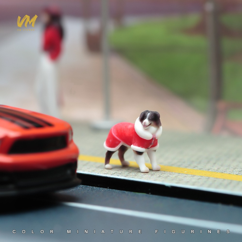 TEMU Miniature Doll Model, 1/64 Scale 1pc Tricolor Border Collie Miniature, Head With Deep Brown And Black Interspersed With A Blue Collar, Greeting